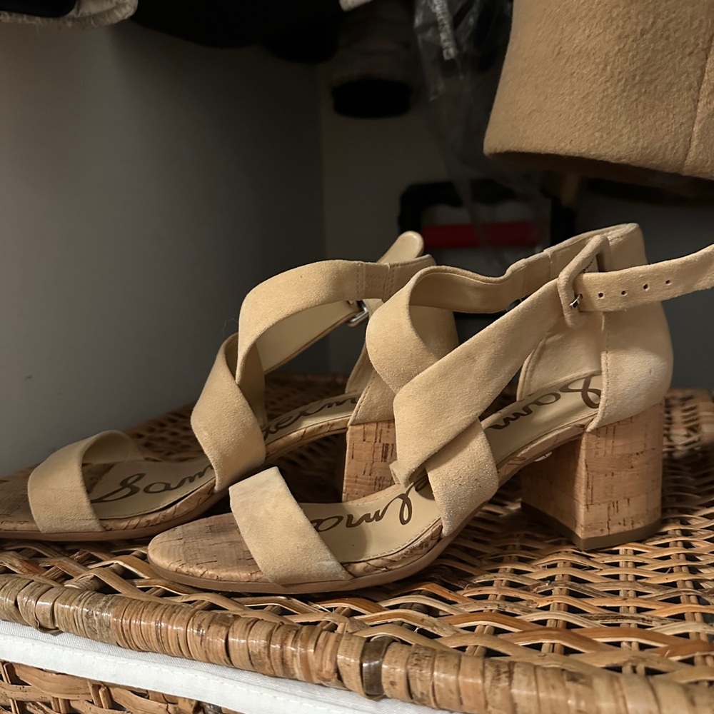 Sam Edelman Suede/Cork Block Sandal Heel